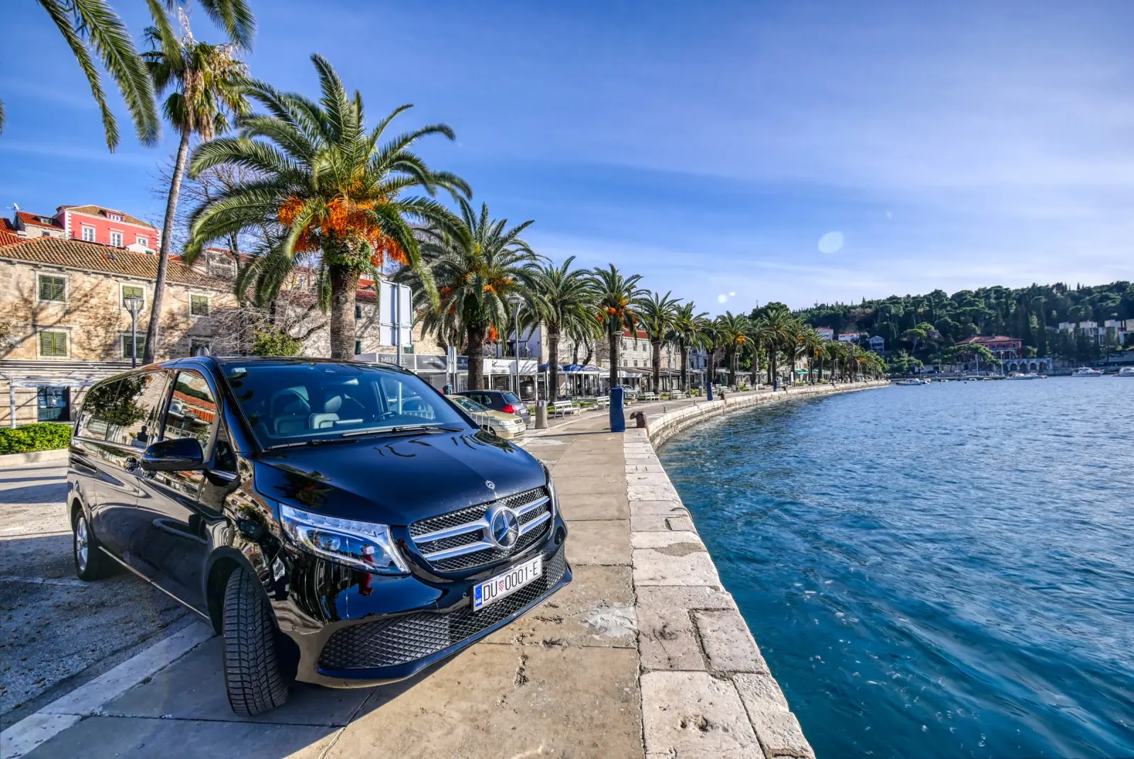 Mercedes V-Class on the palm-lined Cavtat seafront