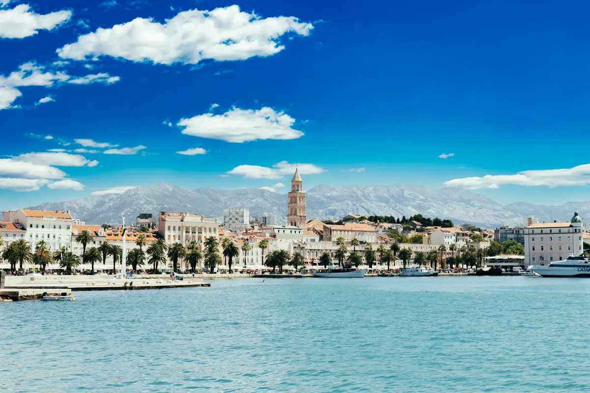 Split's Riva waterfront and the cathedral bell tower