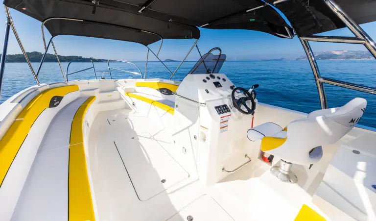 Cockpit seating under the bimini on the Excursion 34