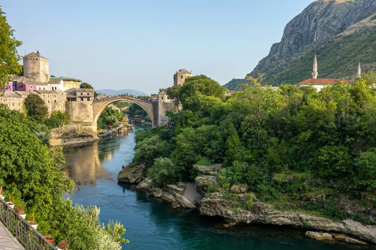 Mostar Old Bridge and the green Neretva river