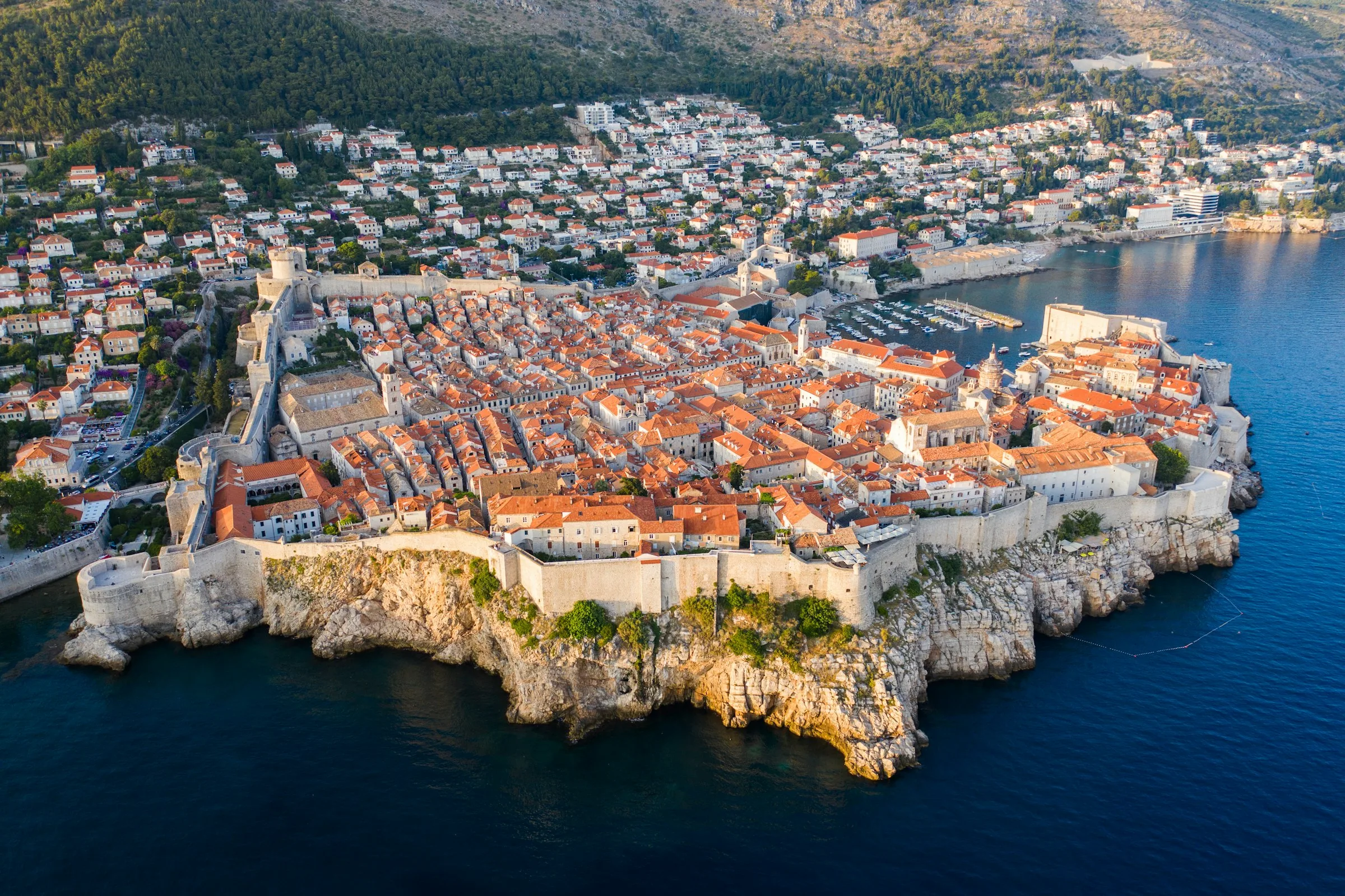 Dubrovnik's walled Old Town on its headland, from the air