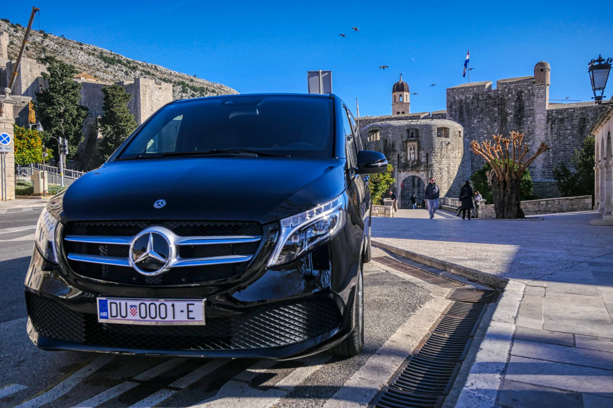 Front of the Mercedes V-Class transfer van