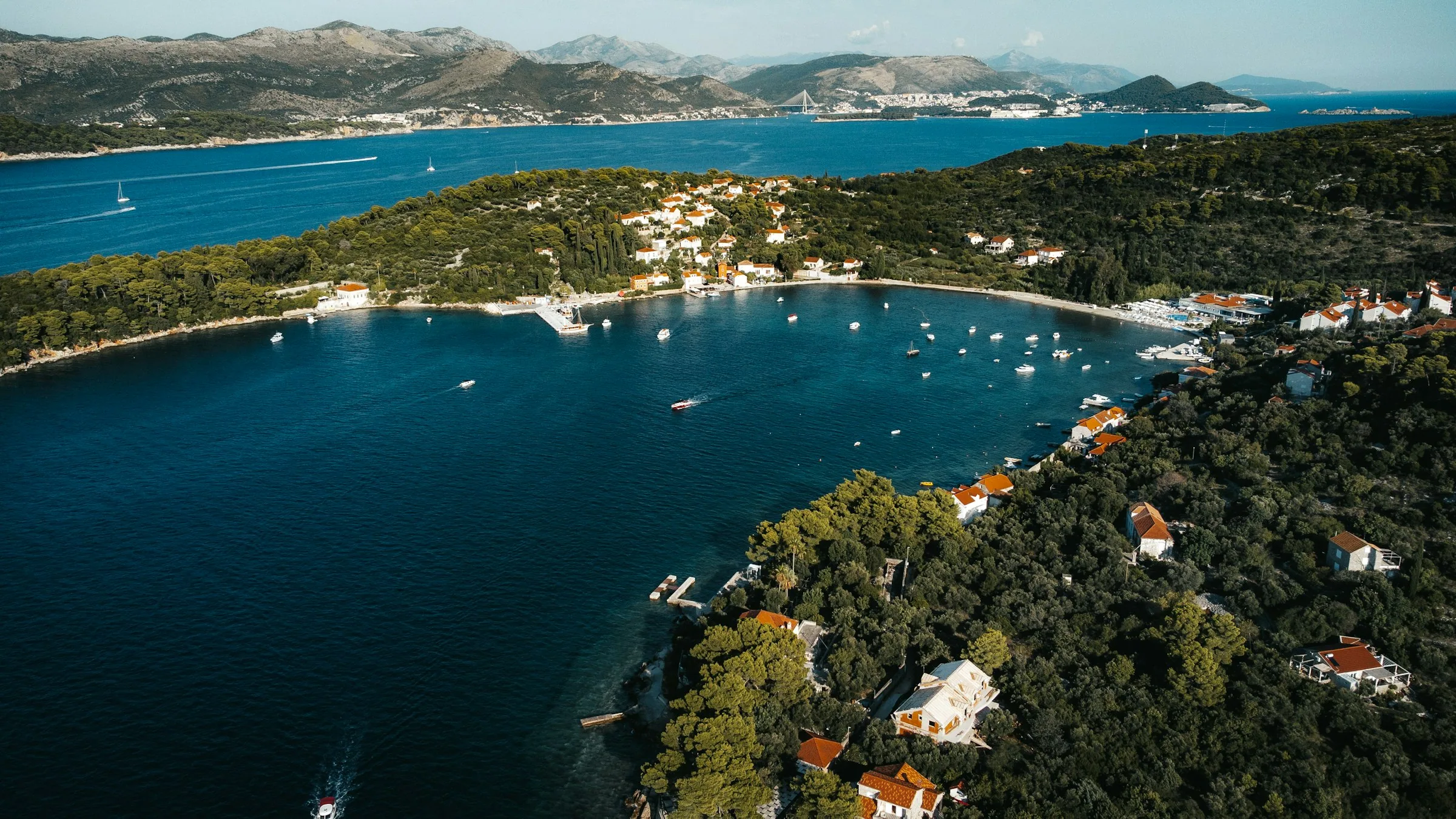 Koločep bay and village from the air