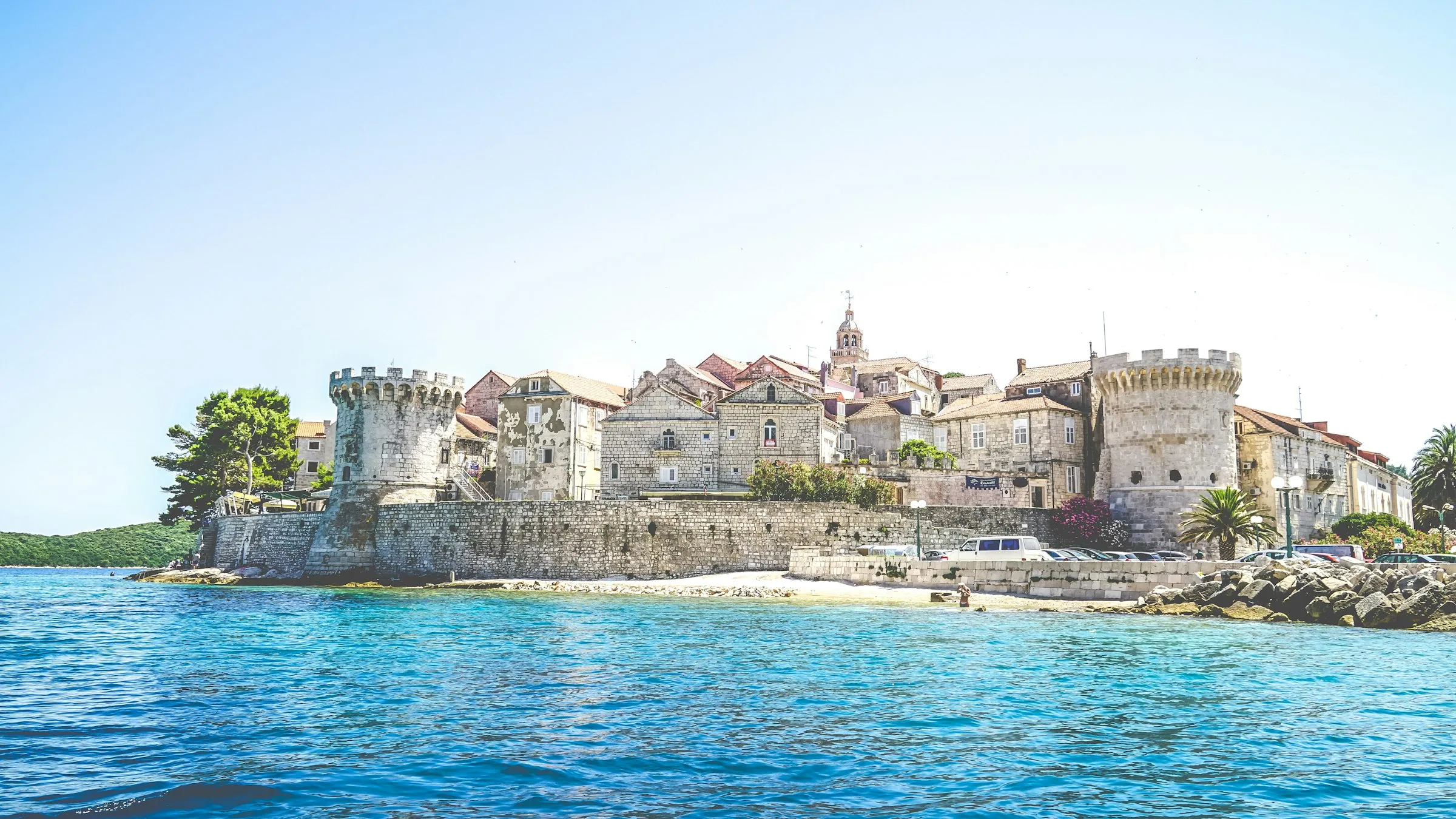 Korčula's walls and towers from the sea