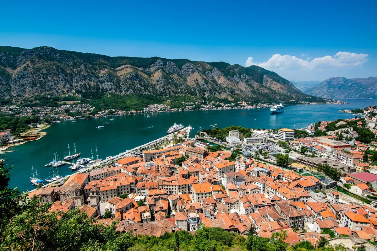 Kotor old town and the bay from the walls