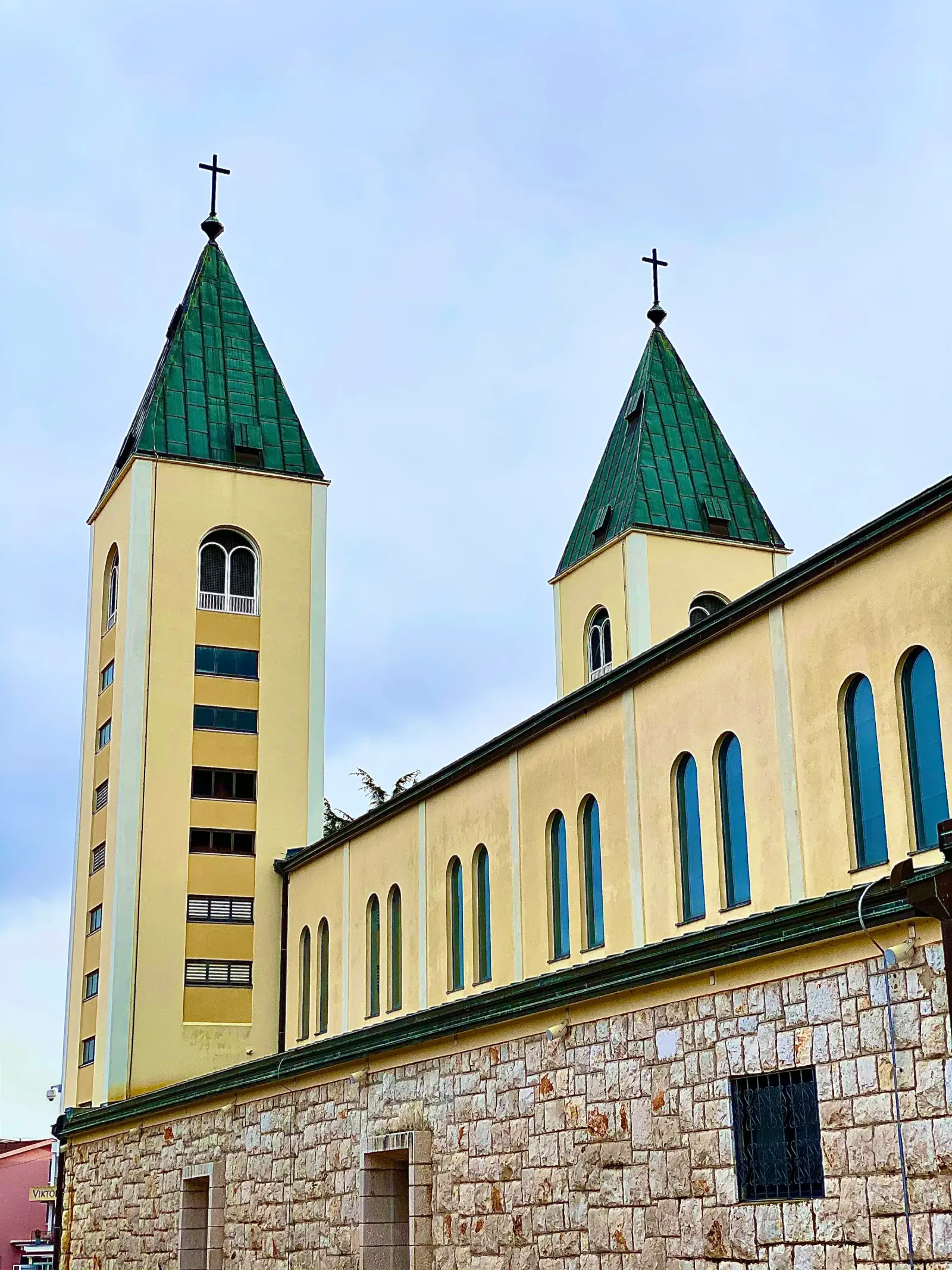 Twin towers of St James's Church in Međugorje