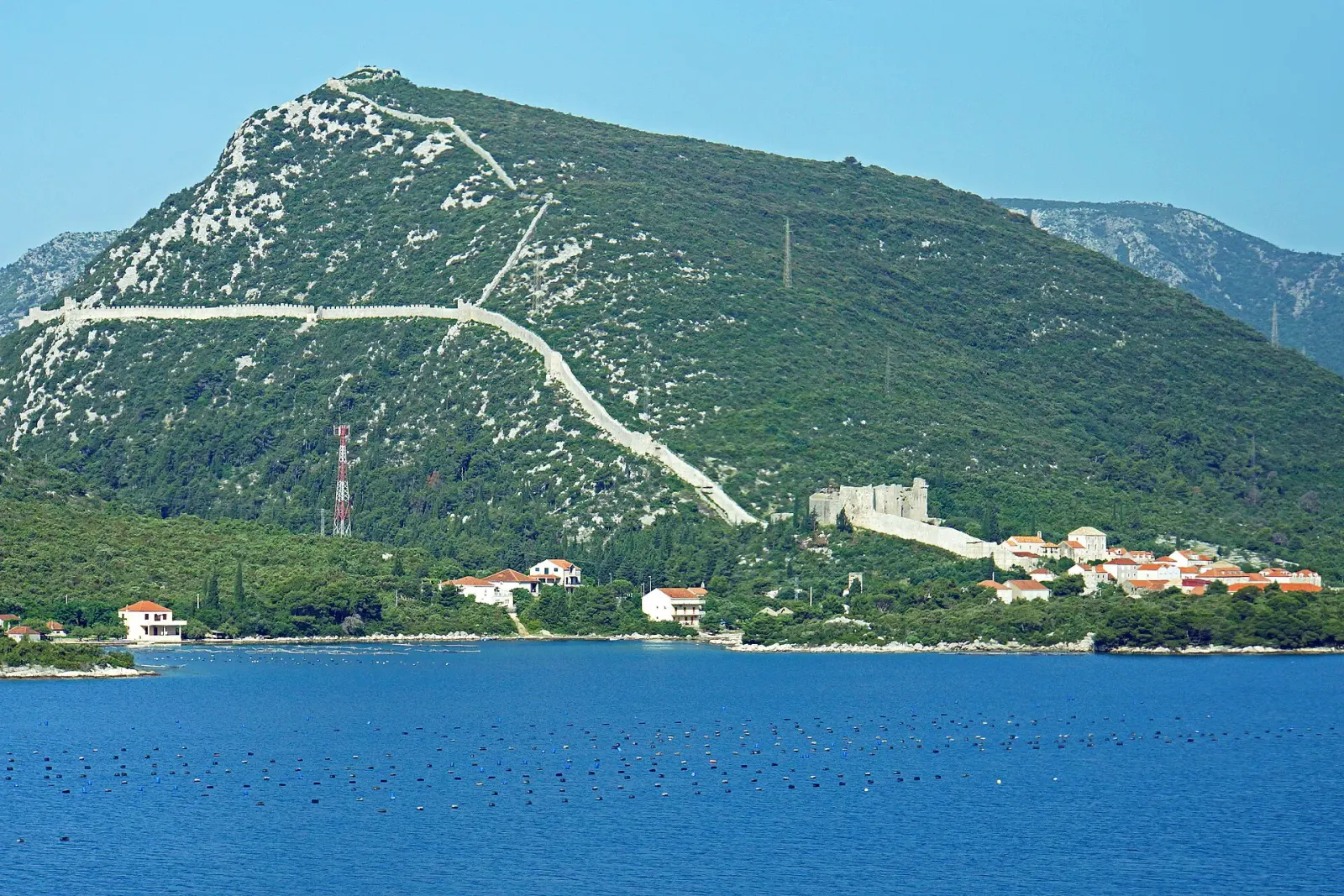 Ston's defensive walls above Mali Ston Bay
