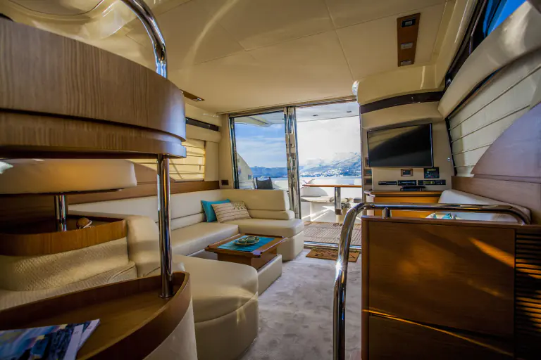 Salon of the Azimut 43 Fly looking out to the aft deck