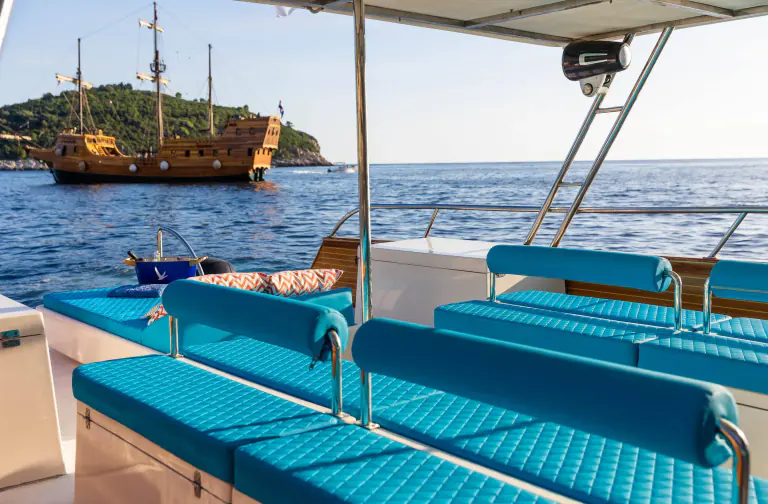 Shaded lounge seating on the Lux Cat Allegra