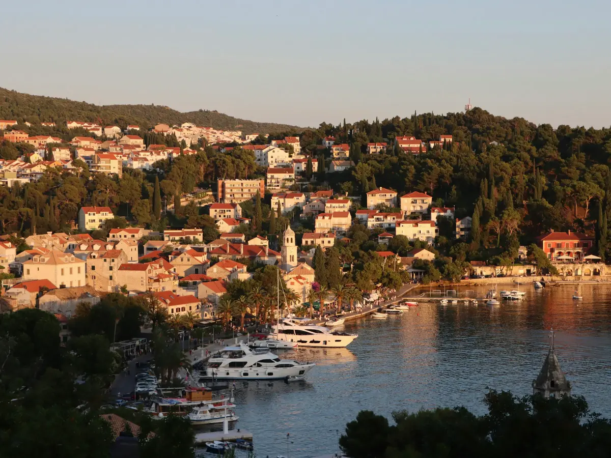 Cavtat harbour and old town at golden hour