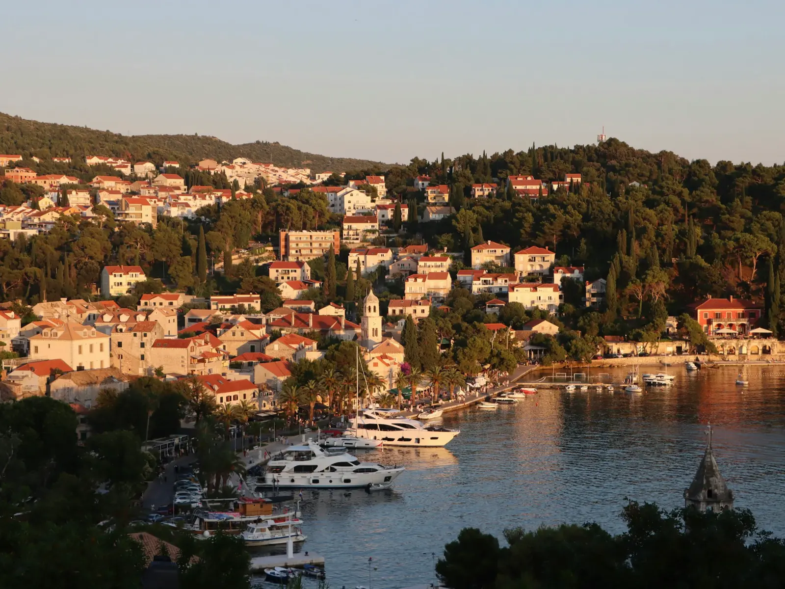 Cavtat harbour and old town at golden hour